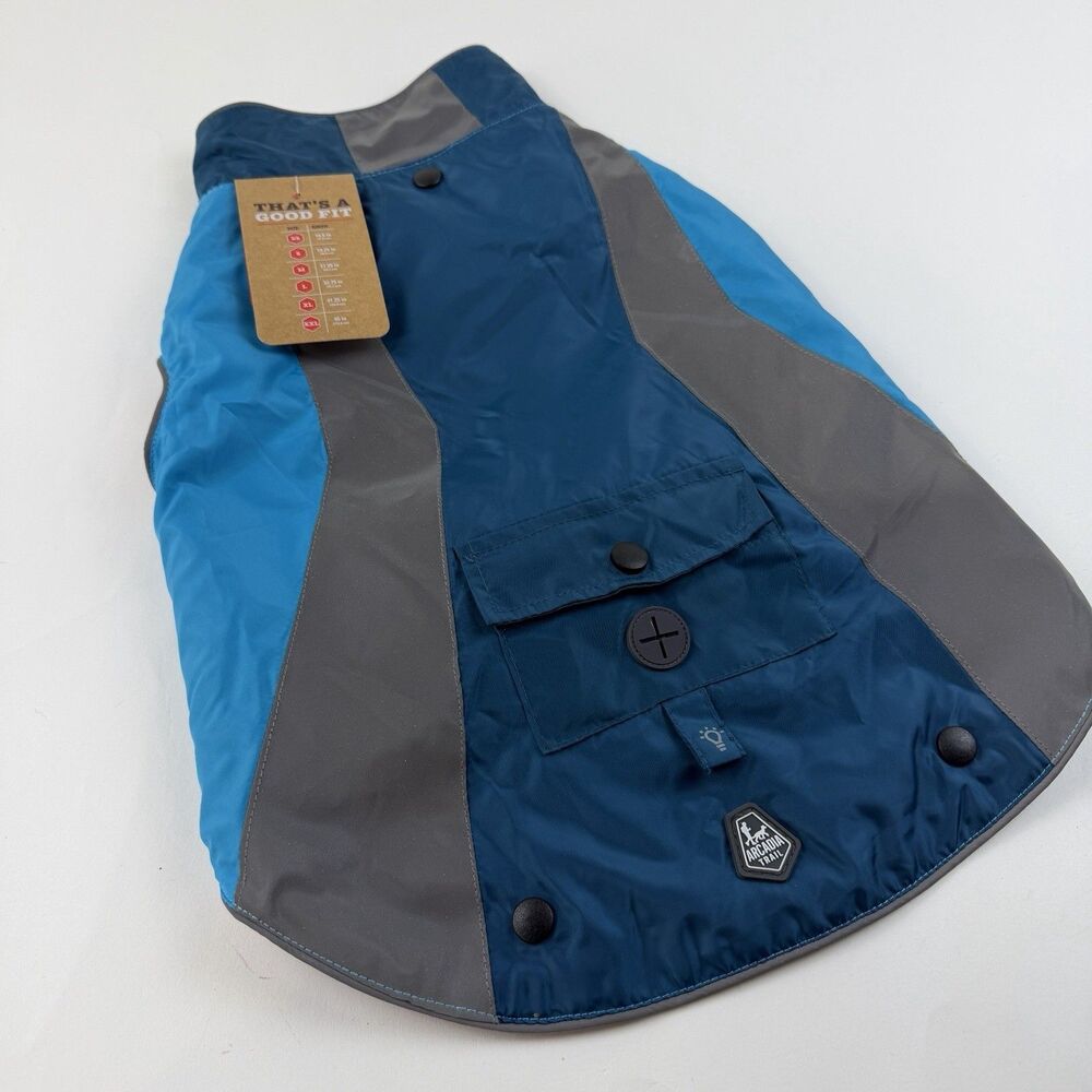 Arcadia Trail 3-in-1 Reflective Blue Dog Coat sz Medium Sherpa Lined Raincoat